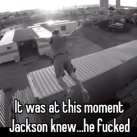 It Was At This Moment He Knew... He Fucked Up Black and white screenshot of a person mid-fall and a caption that reads "it was at this moment Jackson knew he fucked"