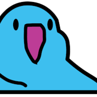Simple drawing of a blue bird with a purple beak