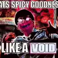 Void Memes deep fried red tinted image EATS SPICY GOODNESS LIKE A VOID