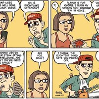Comic about a Trump supporter owning a left winger by eating gross steak