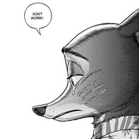 crying anthropomorphic fox with scratch marks on its cheek and speech bubbles that read "don't worry" "i will survive"