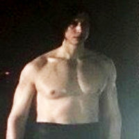 Grainy photo of shirtless Adam Driver as Kylo Ren