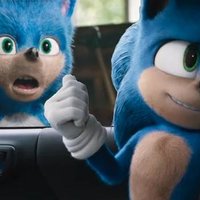 Sonic the Hedgehog (2020 Film) sonic the hedgehog redesign pointing out of a car's window at the old design
