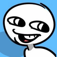 StoneToss cartoon character smiling and looking sideways in front of a blue background