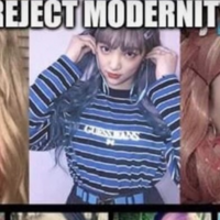tiktok e-girls with facial tattoos and modern aesthetics and the caption REJECT MODERNITY