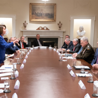 Nancy Pelosi Pointing at Donald Trump