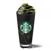 Black Starbucks drink with bright green swirls