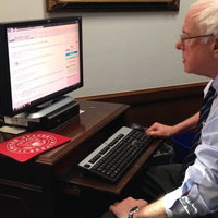 Bernie Sanders Using a Computer
