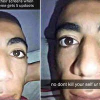 grainy two-panel image of Bruh Redditor selfie