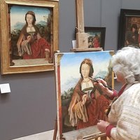 Elderly Woman Copying Painting