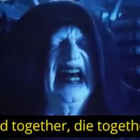 Stand Together, Die Together Emperor Palpatine in the film Star Wars Rise of Skywalker with a greenish tint