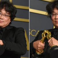 Bong Joon-Ho Making Oscars Kiss academy awards director Parasite kiss trophy