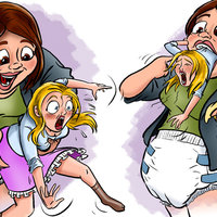 Amy Klobuchar Vore Comic two panels of woman with brown hair wearing a diaper and eating a blonde hair. 
Article explains the amy klobuchar's connection to the comic in that people believe that the woman looks like this