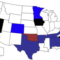 Map of the united states marking the states that vote on Super Tuesday