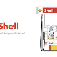 The "Shell" gasoline company logo rewritten as "she'll" next to a gas pump with the logo visible.

The article explains the "she'll" campaign. 