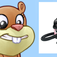 Sandy Cheeks from Spongebob SquarePants and a Hetty vacuum cleaner