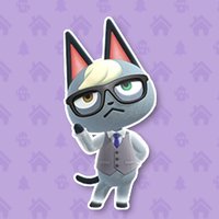 Raymond Raymond Animal Crossing villager cat with heterochromatic eyes and a blonde fringe wearing glasses and a vest