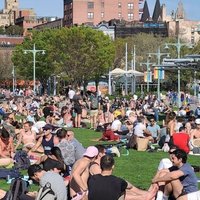 Parodies of images where people were not socially distancing in parks. 