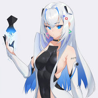 PS5-chan PlayStation 5 drawn as an anime girl with long white hair dressed in a revealing black bodysuit