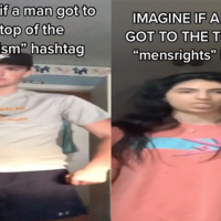 imagine if a man get to the top of the "feminism" hashtag | IMAGINE IF A FEMINIST GOT TO THE TOP OF THE "mensrights" HASHTAG