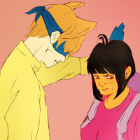 Dora the Explorer and a humanized Swiper the fox posing in kabedon style looking down at the floor
Dora's Kabedon / Dora's Pairing