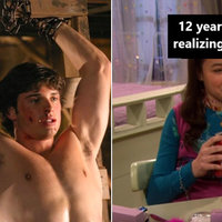 Shirtless tom welling from smallville on the left and Megan from Drake and Josh saying interesting