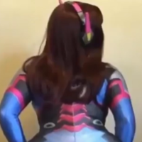 Brap Sound Effect / Nerf This! A woman cosplaying as Overwatch character d.va twerking after saying Nerf This! during a YouTube video that plats the Brap Sound Effect.