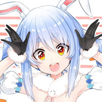 Usada Pekora anime girl with blue hair and bunny ears