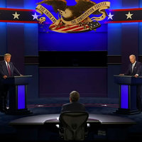 2020 U.S. Presidential Debate Donald Trump, Joe Biden and Chris Wallace on the debate stage
