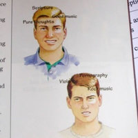 Science Diagrams That Look Like Shitposts smiling blonde boy thinking about scripture, good music and pure thoughts | bad boy brunette thinking about pornography violence and rock music