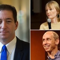 Journalist Glenn Greenwald formerly of the Intercept next to two of the publication's editors he disputed with.