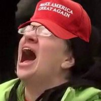 I Love Seeing Trump Supporters Cry person screaming with a red MAGA hat photoshopped on their head