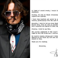 Johnny Depp 'Fantastic Beasts' Franchise Exit Johnny Depp waving to cameras after leaving court for his libel case, left, and his resignation letter from the Fantastic Beasts franchise posted on his Instagram, right.