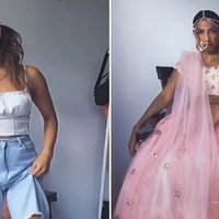 hot seat challenge tiktok trend example of a girl sitting down and suddenly donning a costume