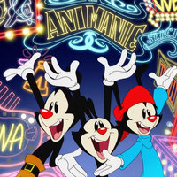 Animaniacs Warner brothers and sister surrounded by neon signs