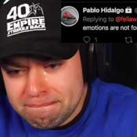 Tweet by Pablo Hidalgo @pablohidalgo Replying to @fellawhomstdve emotions are not for sharing over a pic of a man in a Star Wars hat crying
