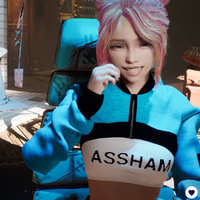 Codemiko 3D virtual YouTube avatar pink haired girl in a cropped sweatshirt