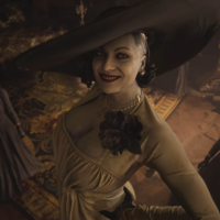 Lady Dimitrescu Tall woman in a wide brimmed hat and a bold lip from Resident Evil