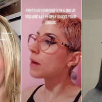 Pretend Someone's Yelling At You and Let People Guess Your Zodiac three screenshots from the Pretend Someone's Yelling At You and Let People Guess Your Zodiac meme. three female tiktoker acting like they are being yelled at.