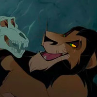 Scar Eats Mufasa Lion King Fan Theory the cartoon character scar playing with a skull in his cave in the Lion King