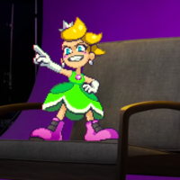Princess Charm sprite standing on a real chair