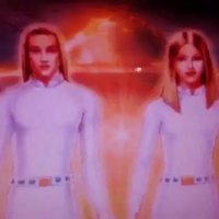 Gotye Wokeuplikethis Hyperborea / Lore vs. Lore Nordic aliens conspiracy theory blonde man and woman in white bodysuits in front of a spaceship