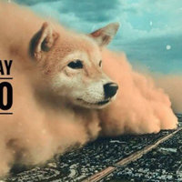 Dogeday meme with the doge dust cloud flooding over a town on 4/20.