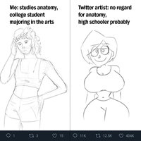 Me: Studies Anatomy, College Students Majoring in the Arts meme example showing two different drawings of a female body.