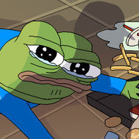 Apu Spills His Tendies meme depicting pepe the frog crying and laying on the floor after spilling his tray of food, with a ominous shadow looking down on him.