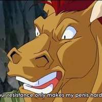 Your Resistance Only Makes My Penis Harder meme format depicting an angry horse from the Words Worth anime.