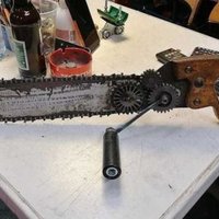 A rusty DIY "manual chainsaw."