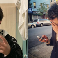Virgil texas selfie, left, and a shot of him smoking while looking at his phone, right.