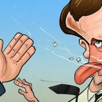 Macron Slap event depicted in a comic featuring the French PM being exaggeratedly slapped while losing his teeth.