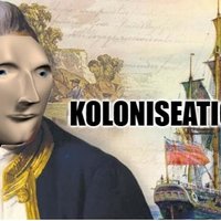 A history meme edit featuring Meme Man and a reference to the British colonial movement. 